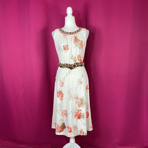 Vintage 70s Verena Modelle orange blossom midi day dress, size 40 or med - Picture 2 of 10